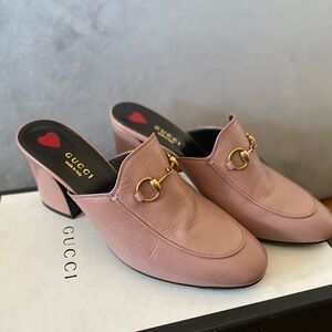 Gucci Malaga Kid Princetown Horsebit Mules/Slides Size 37.5 US 7 in Crystal Pink